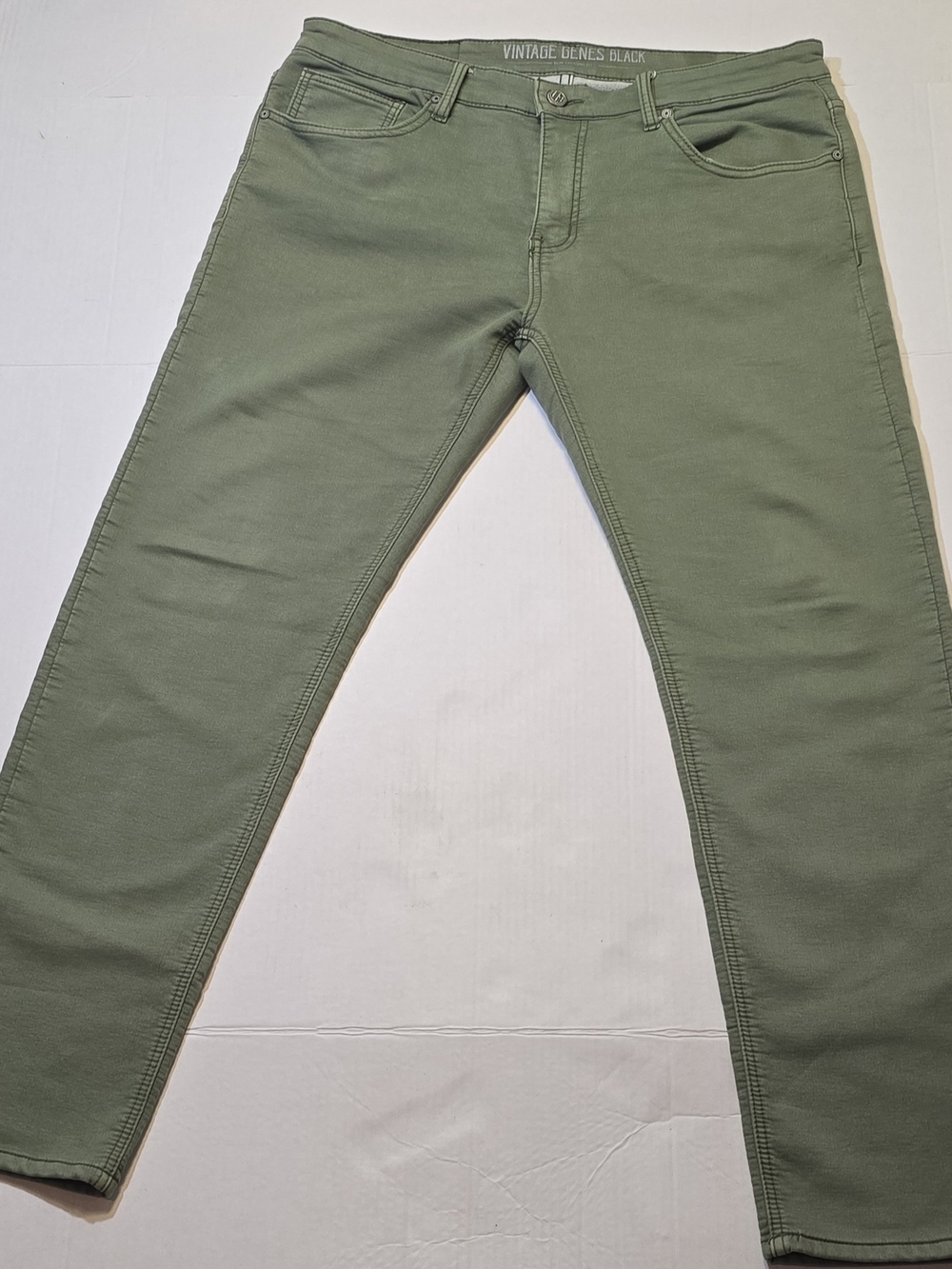 Vintage Genes Black Men's Green Denim Slim Straight Stretch 5-Pocket Jeans W38